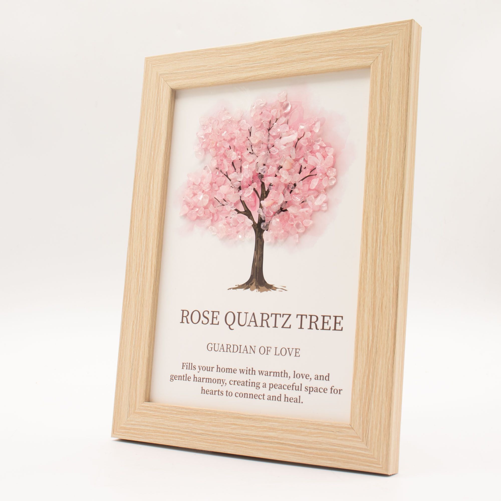 Rose Quartz Gemstone Crystal Decorative Picture Tree of Life Handmade