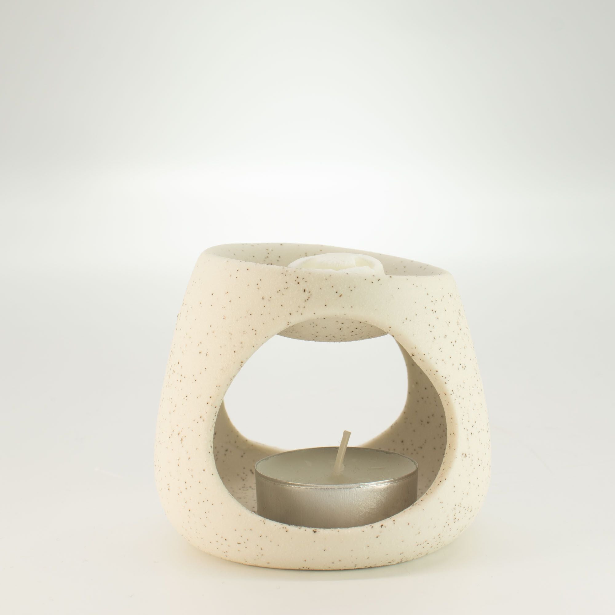 Ceramic Zen Oil Burner Round Pebble Speckled Off-White