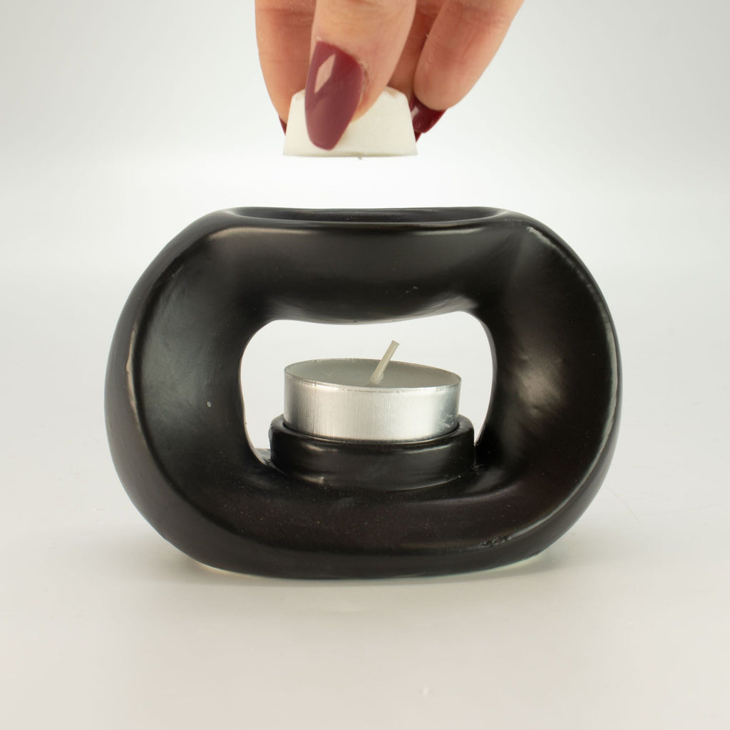 Ceramic Zen Oil Burner Oval Pebble Matt Black