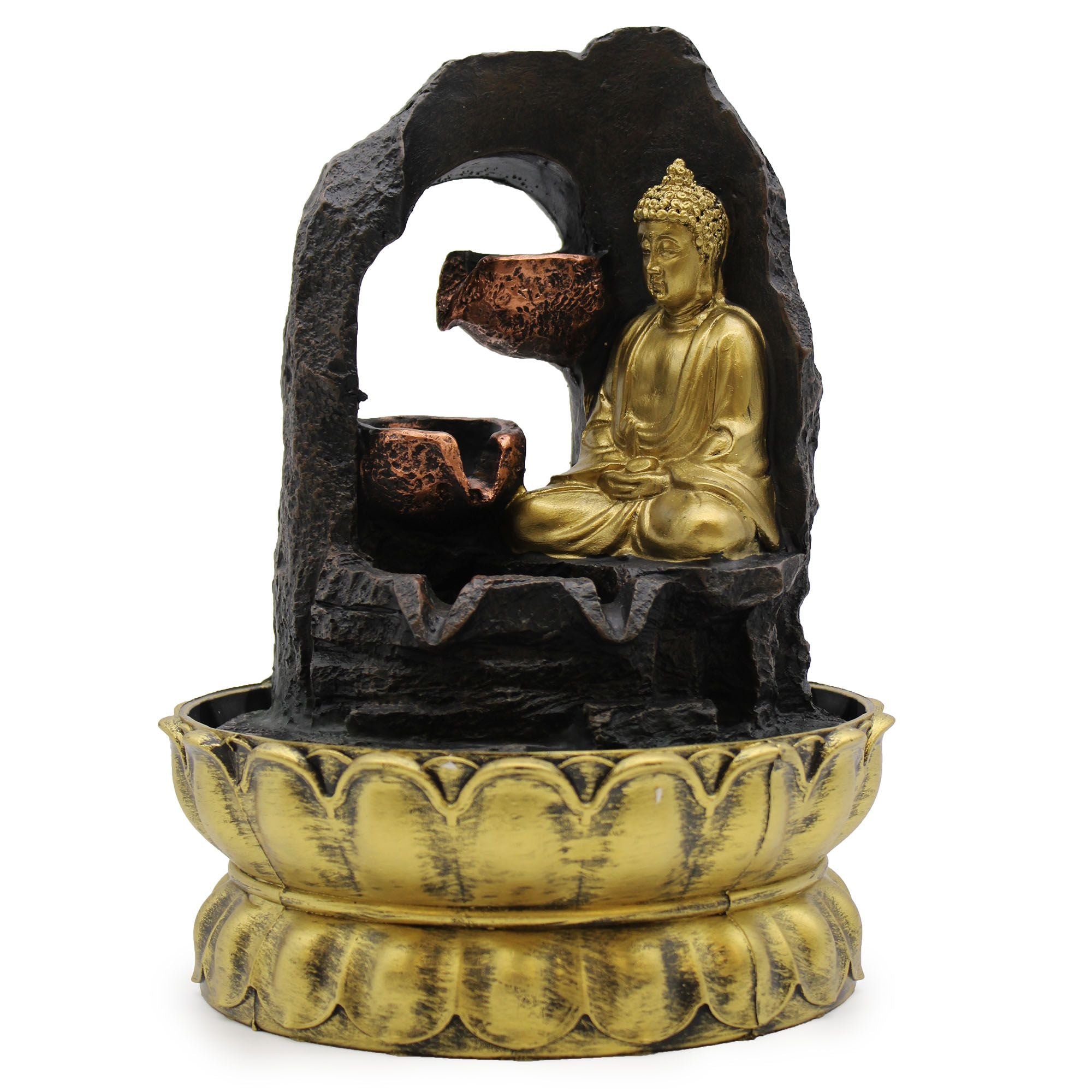 Tabletop Water Feature Golden Meditating Buddha