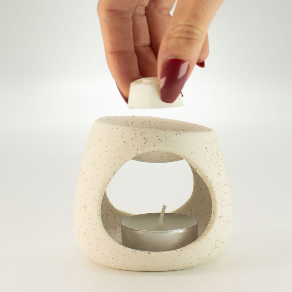 Ceramic Zen Oil Burner Round Pebble Speckled Off-White