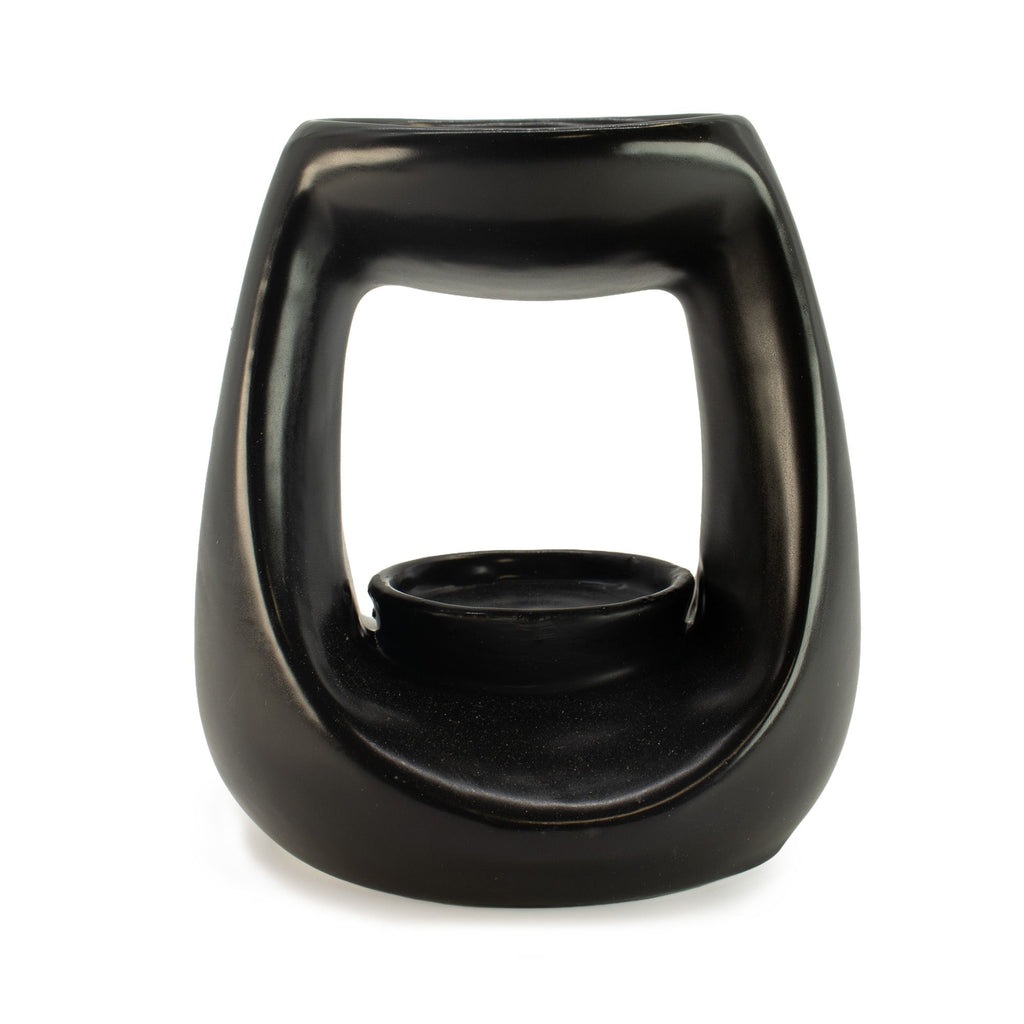 Large Ceramic Zen Oil Burner Oval Pebble Matt Black