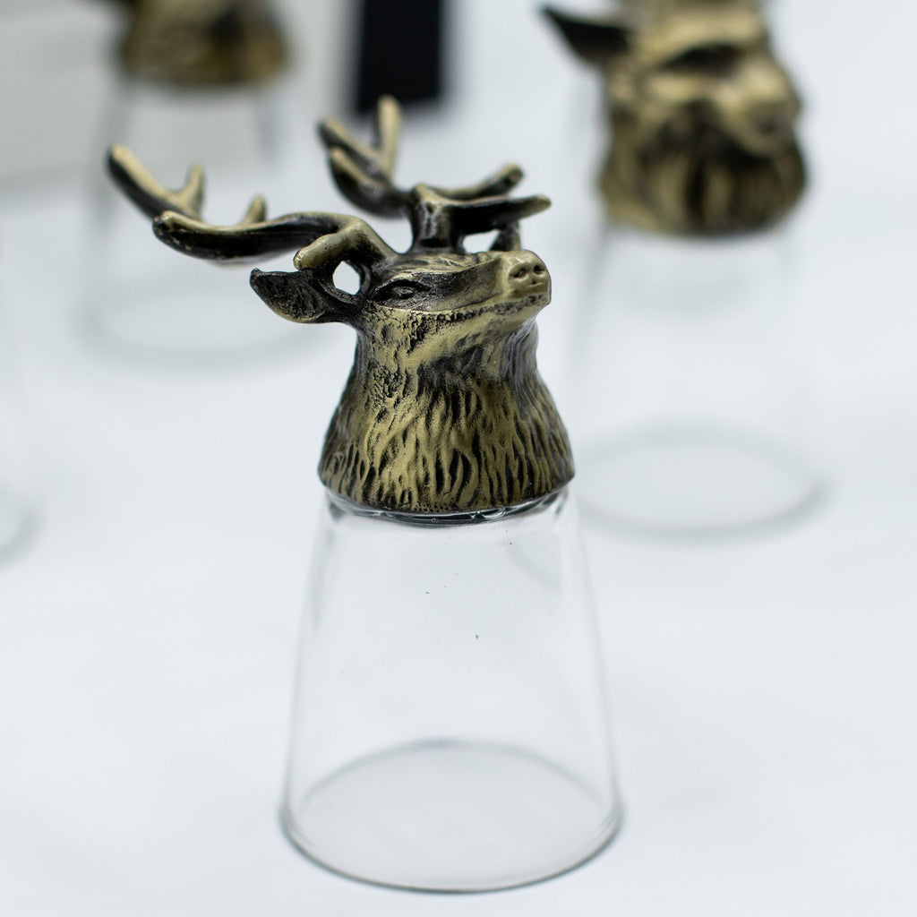Gift Set of 12 Bottom Up Shot Glasses (25ml) - Forest & Mystical Creatures - Antique Bronze