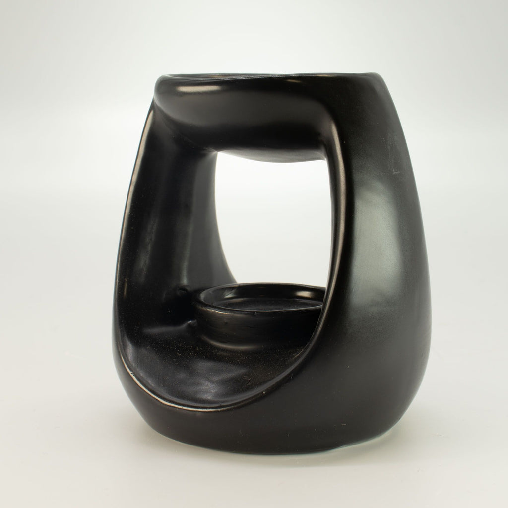 Large Ceramic Zen Oil Burner Oval Pebble Matt Black