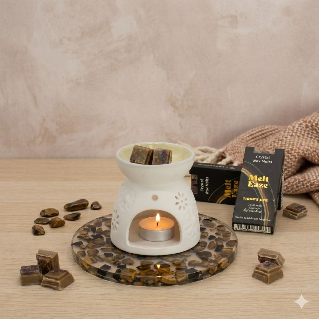 Vanilla Sandalwood Crystal Wax Melts Bar With Tigereye Gemstone Chips