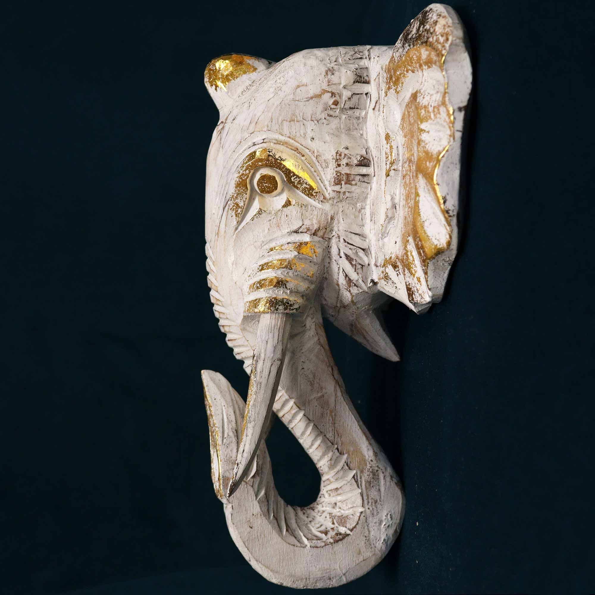 Large Majestic Elephant Head Gold & Whitewash