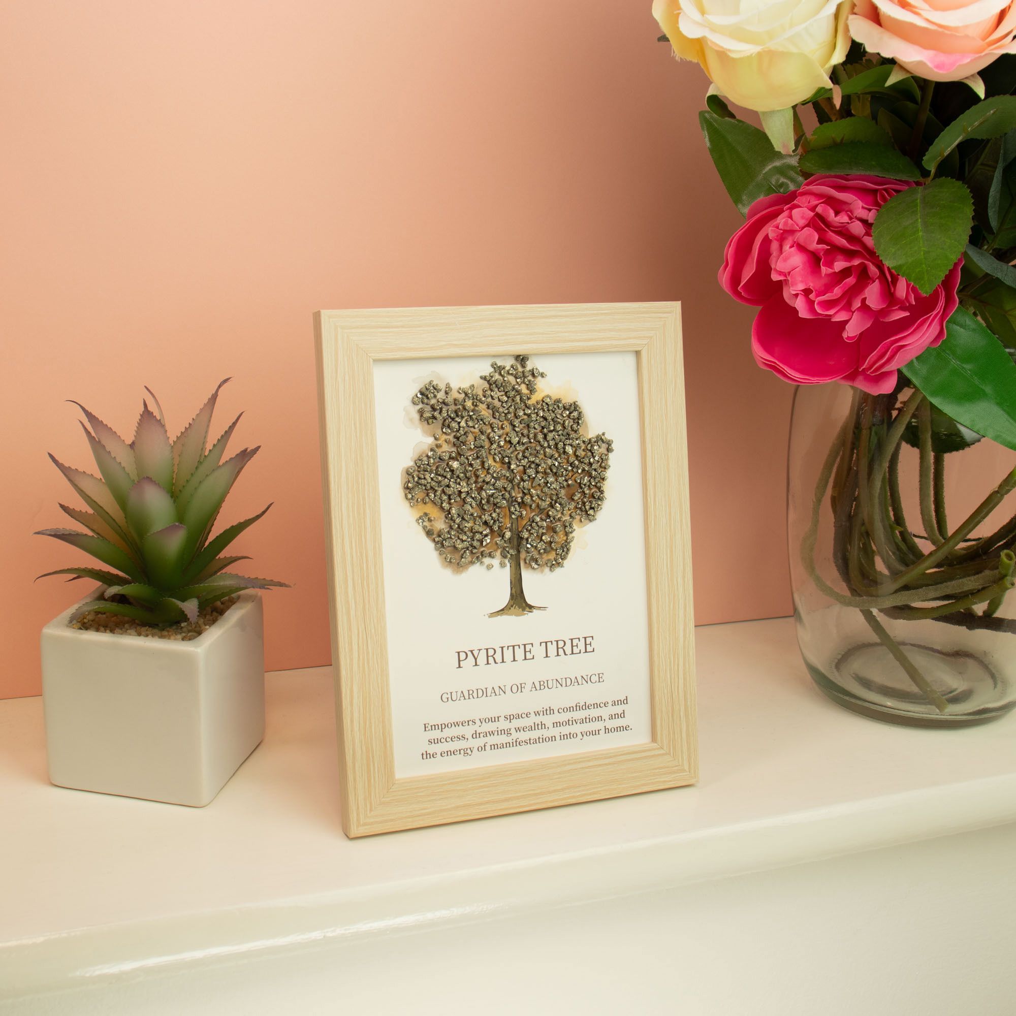 Pyrite Gemstone Crystal Decorative Picture Tree of Life Handmade