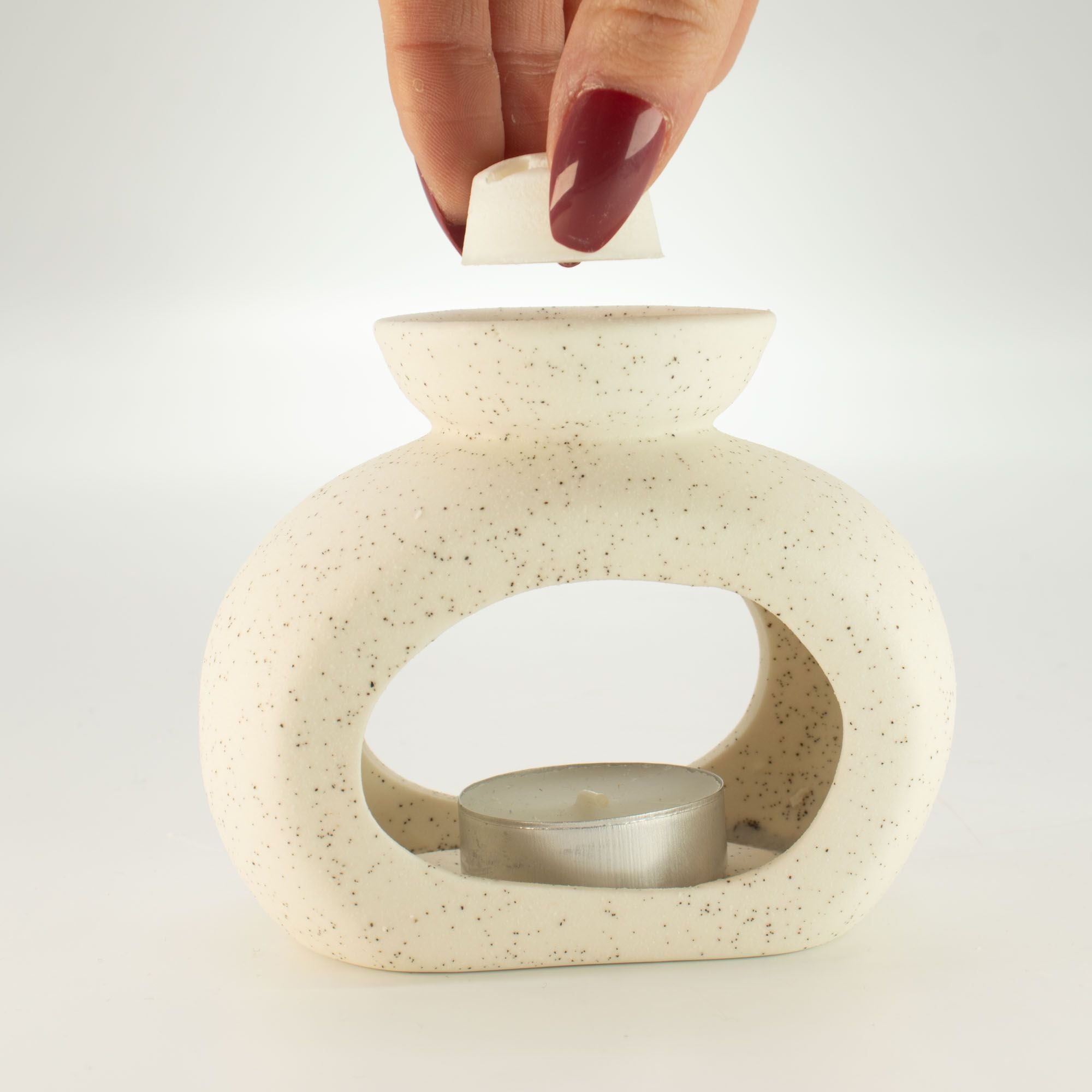 Ceramic Zen Oil Burner Oval Pebble Speckled Off-White