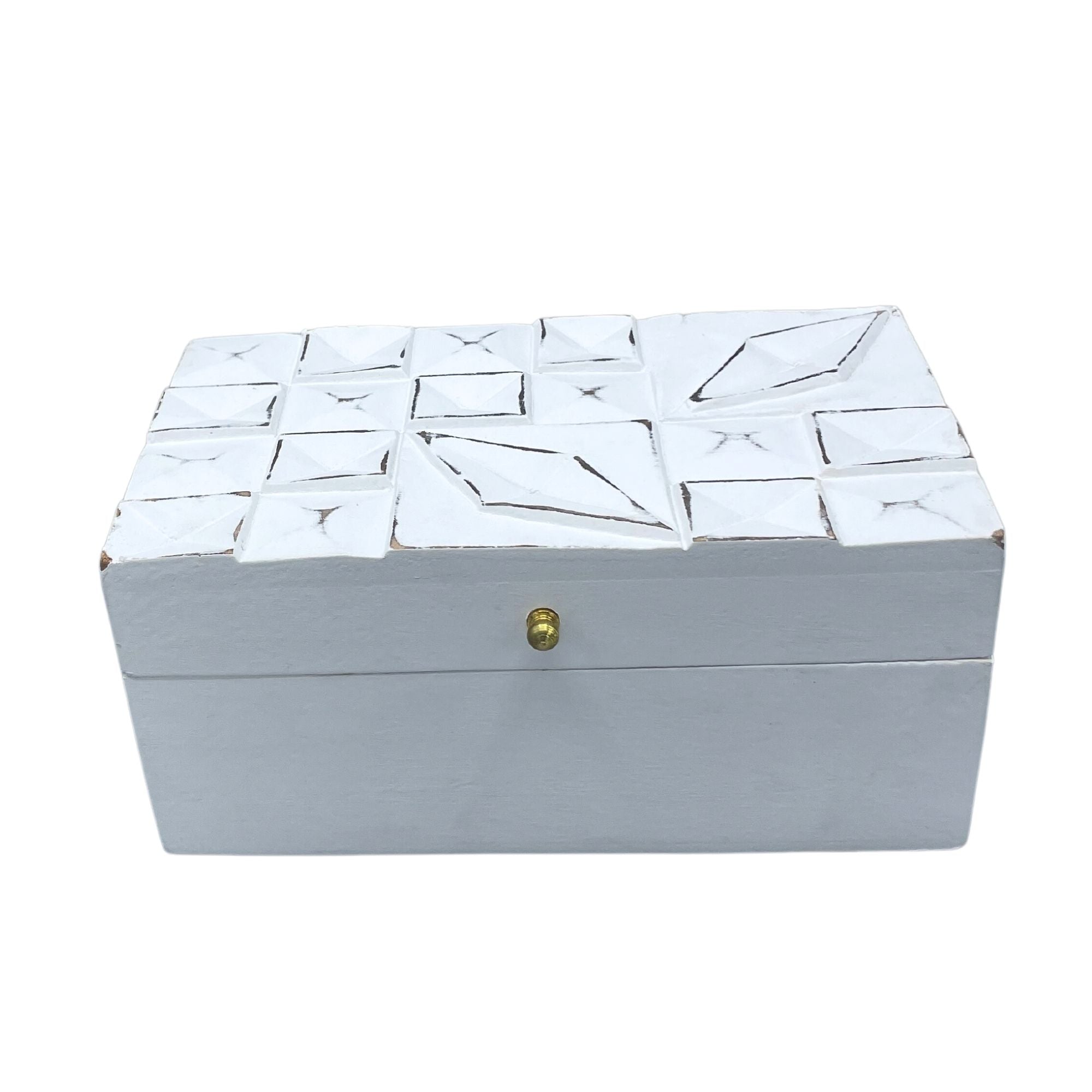 Decorative Wooden Box Vintage Décor White Diamonds Style
