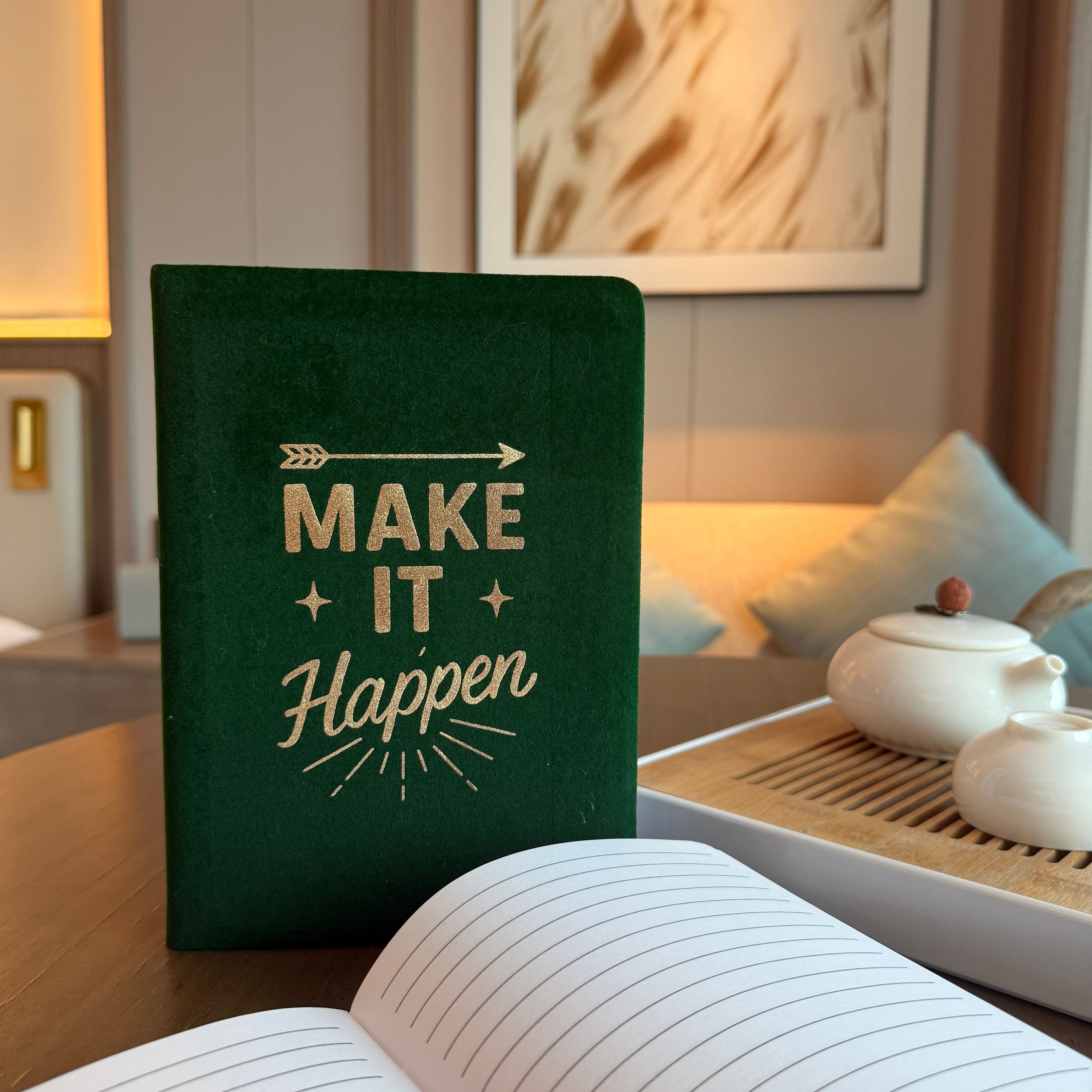 Dark Green Velvet Notebook - Make It Happen