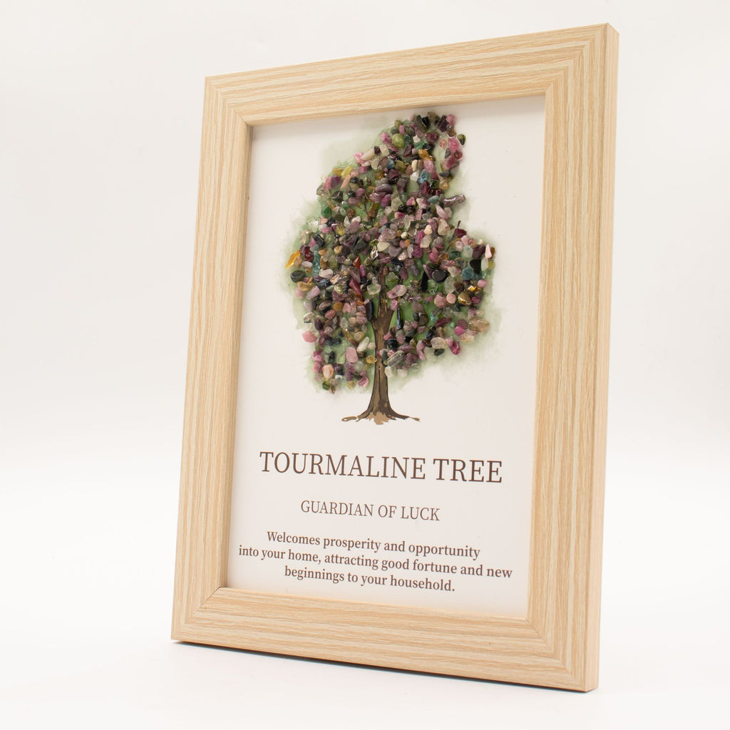 Decorative Tree of Life Wall Art with Genuine Pyrite Gemstone Chips Metallic Shine Crystals