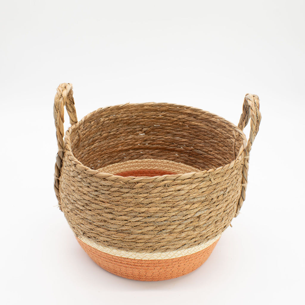 Set of 3 Straw & Seagrass Large Baskets Natural & Orange