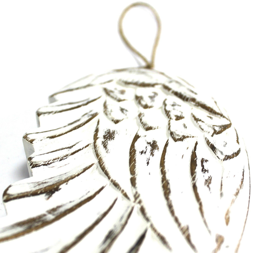 Vintage distressed white-washed angel wings hand-carved from sustainable wood for wall or shelf decor, personalized chalkboard back