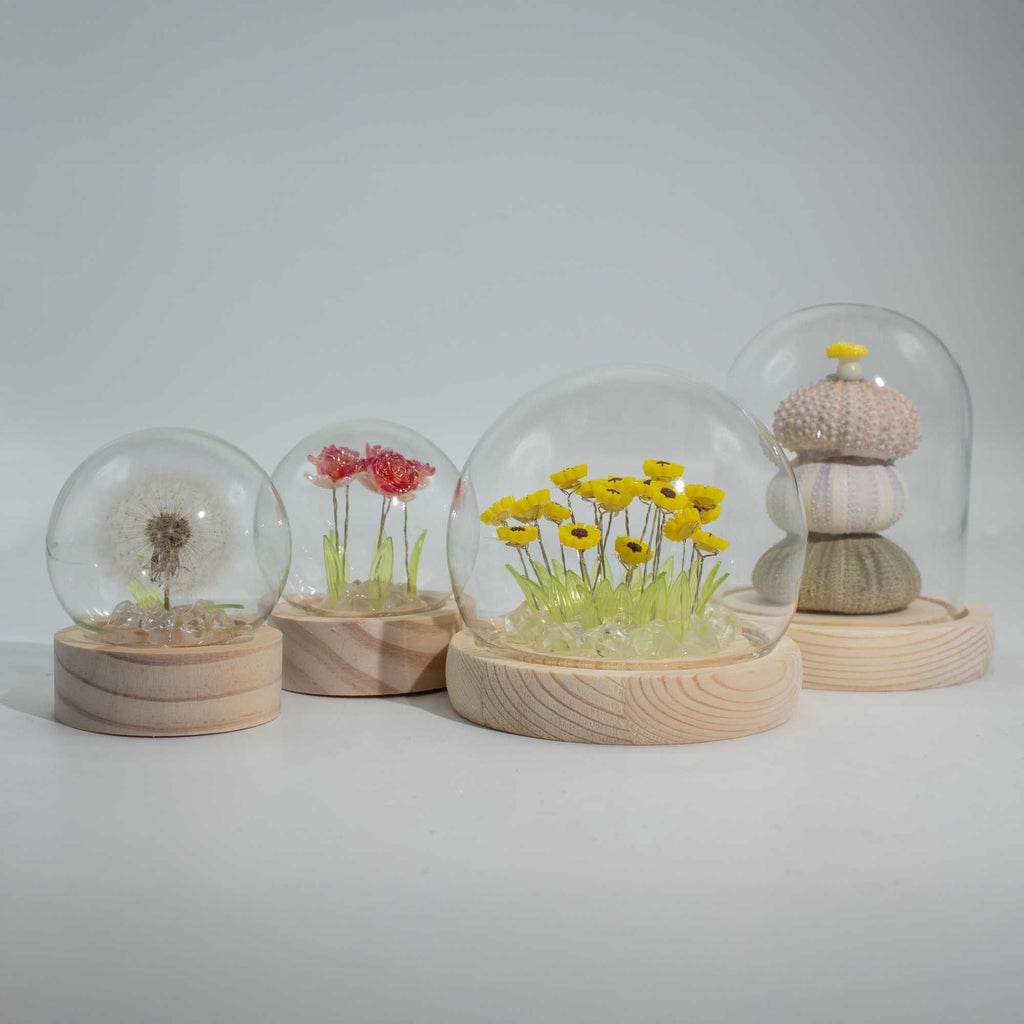 Delicate Dandelion LED USB Light Dome with Wooden Base, Soft Glow Accent for Minimalist Home and Wellbeing Spaces