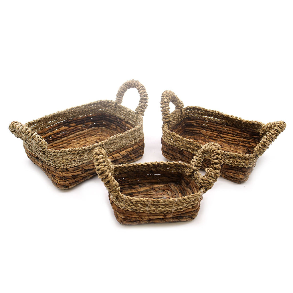Set of 3 Banana Leaf & Seagrass Square Baskets