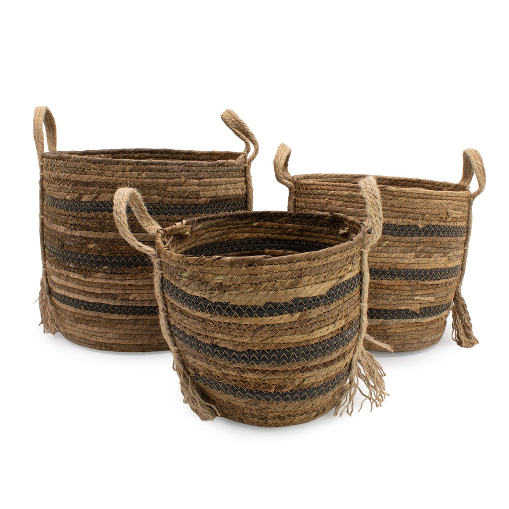Set of 3 Bananna Leaf & Seagrass Large Baskets Natural Browns
