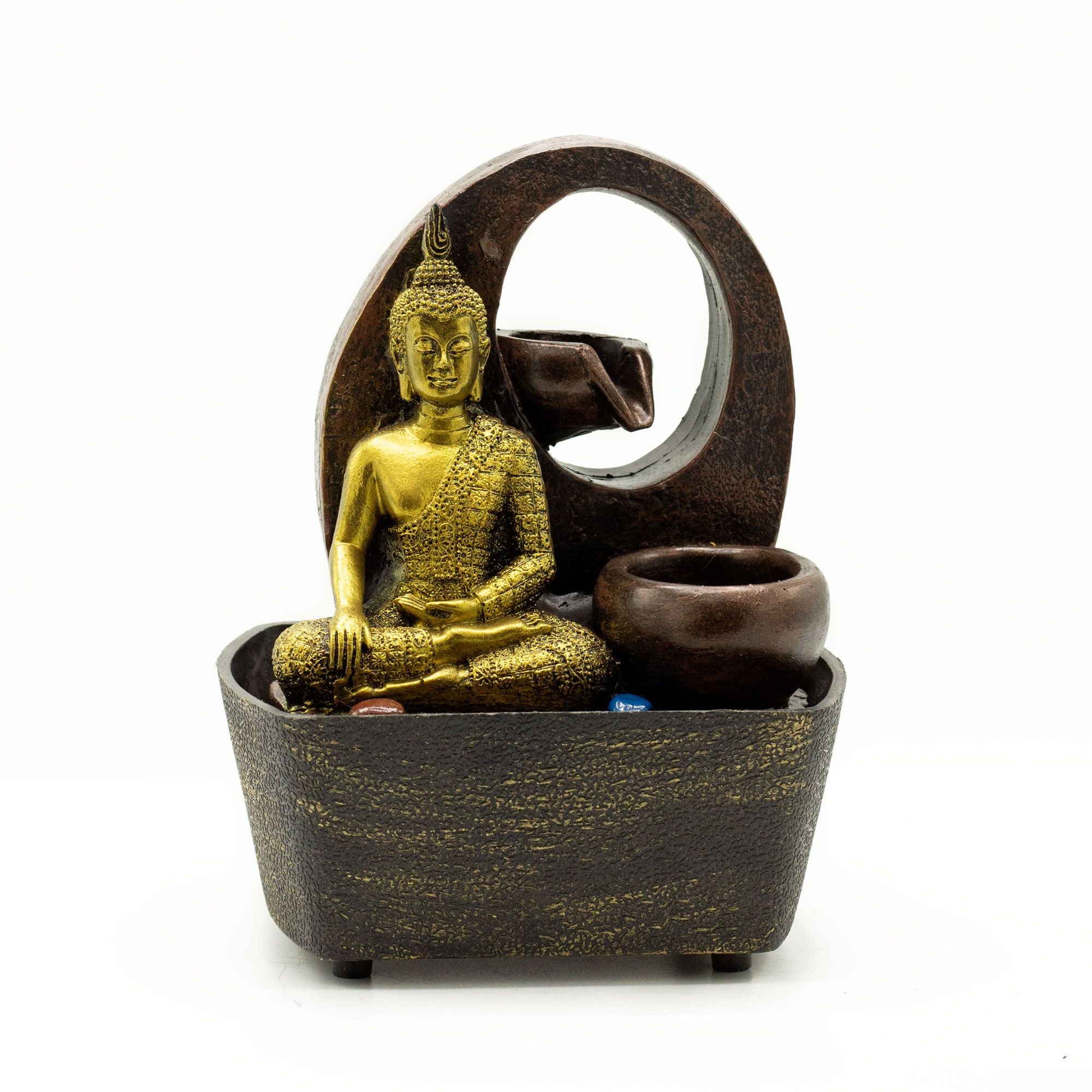 Tabletop Water Feature Golden Buddha & Pots