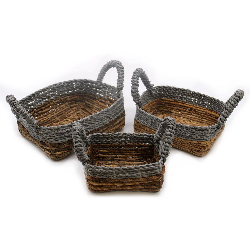 Set of 3 Banana Leaf & Abu-Abu Raffia Square Basket