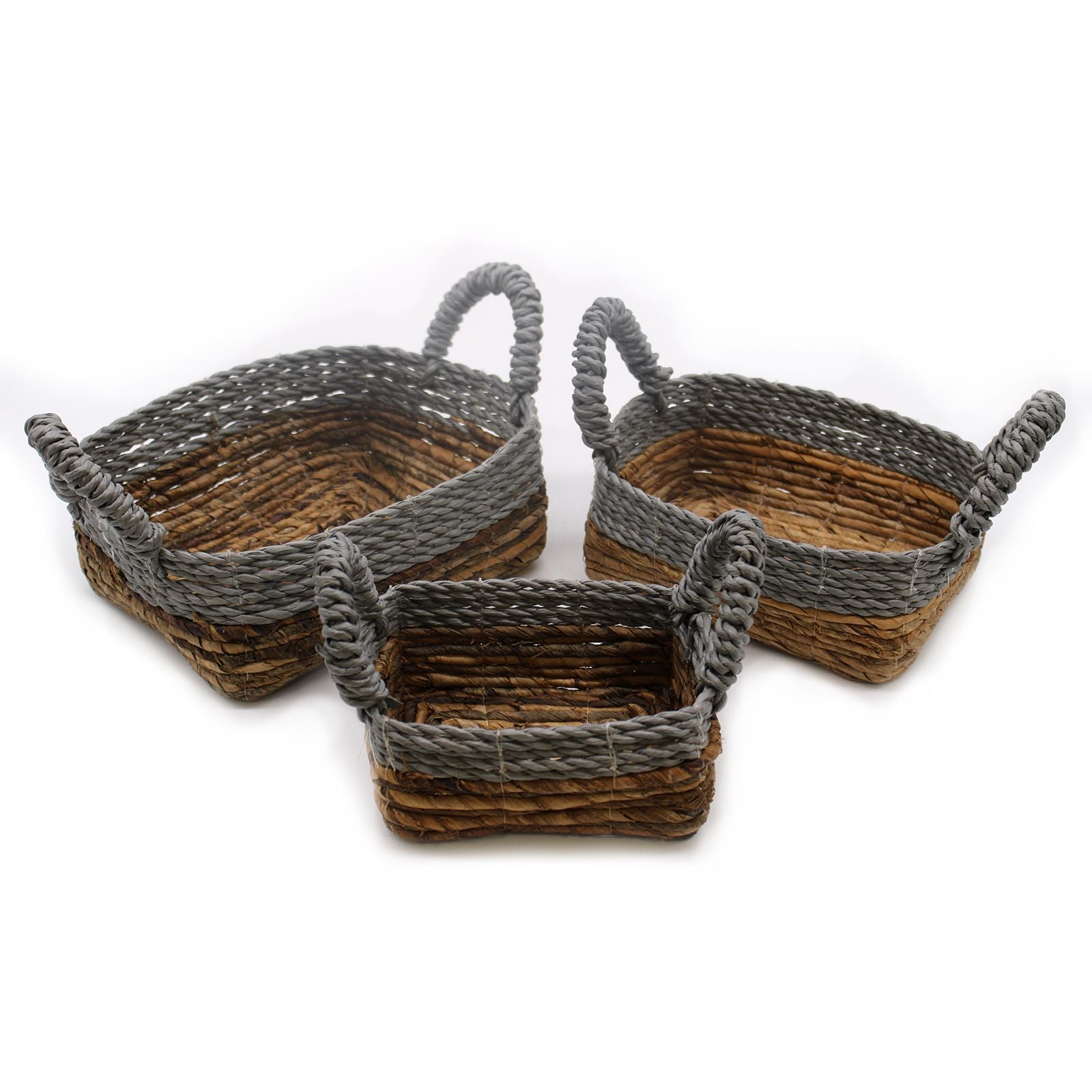 Set of 3 Banana Leaf & Abu-Abu Raffia Square Basket