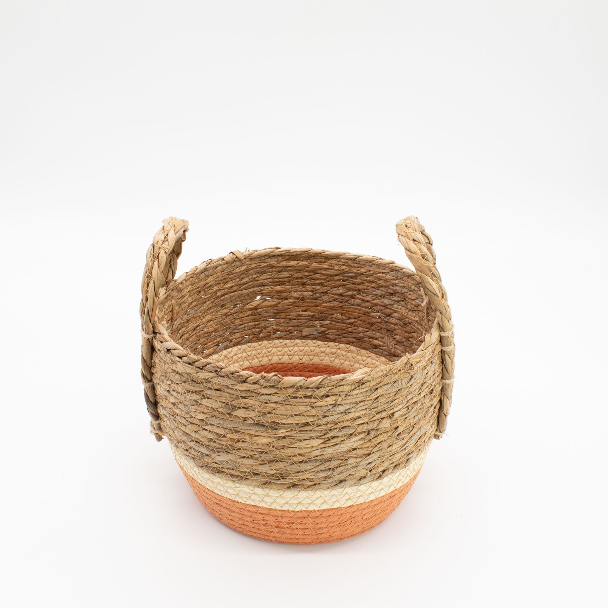 Set of 3 Straw & Seagrass Large Baskets Natural & Orange