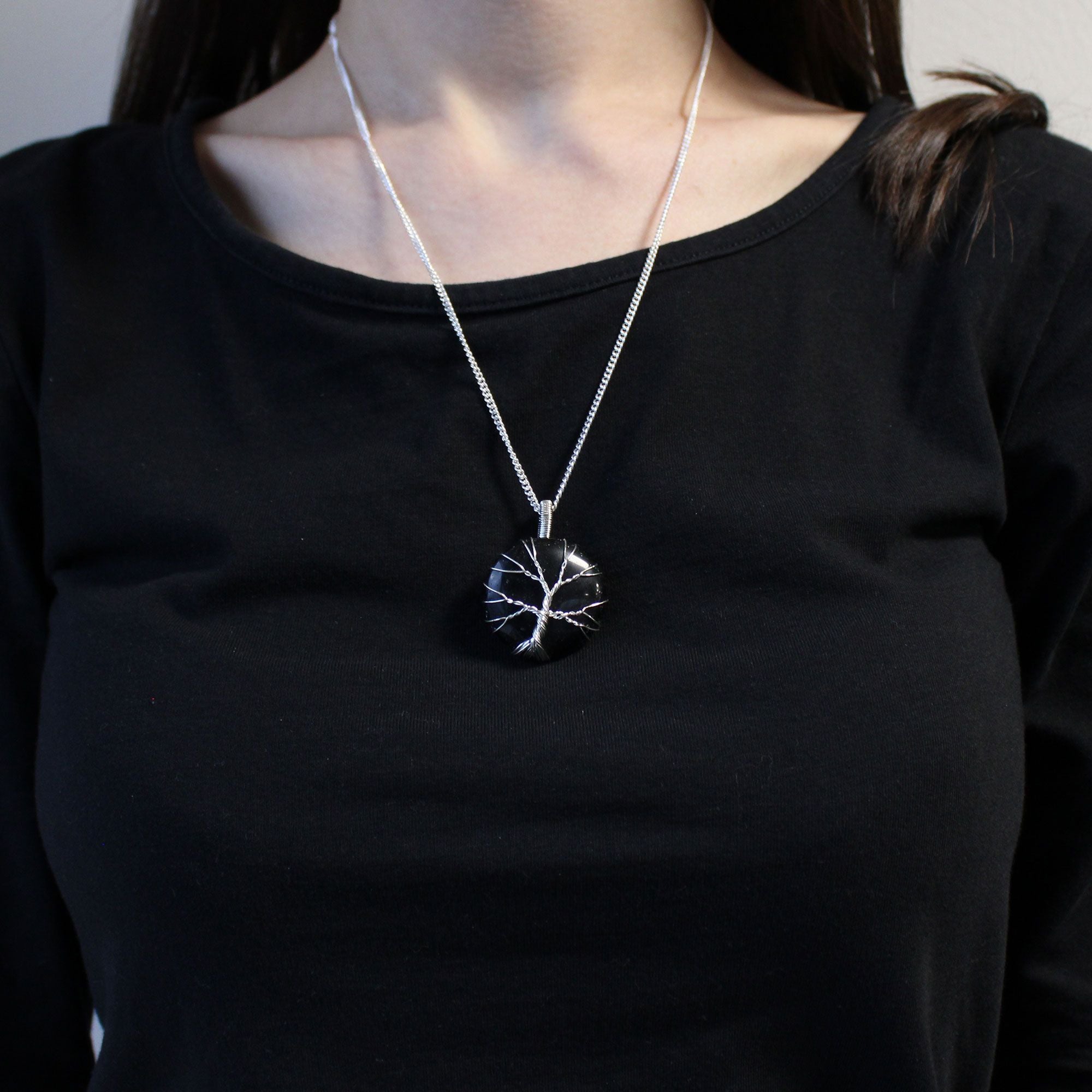 Black Onyx Gemstone Necklace Tree of Life