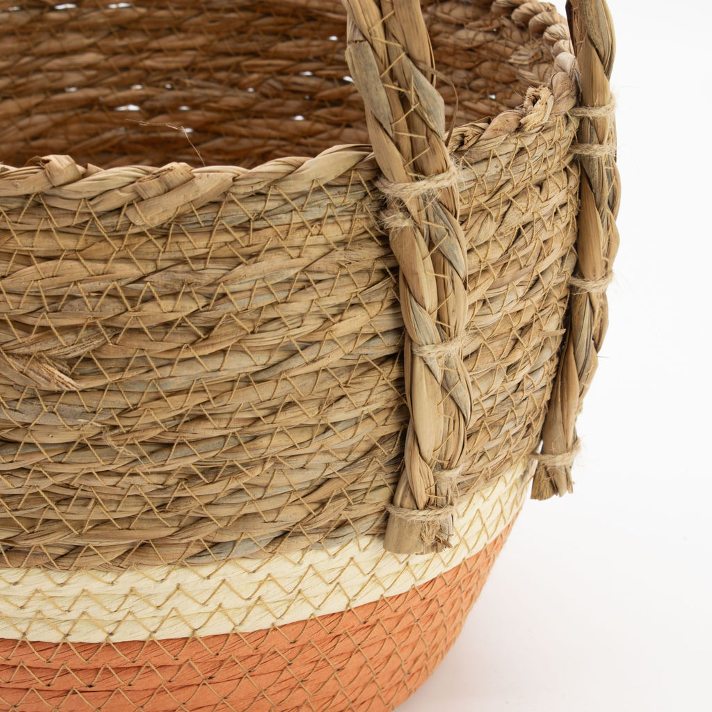 Set of 3 Straw & Seagrass Large Baskets Natural & Orange