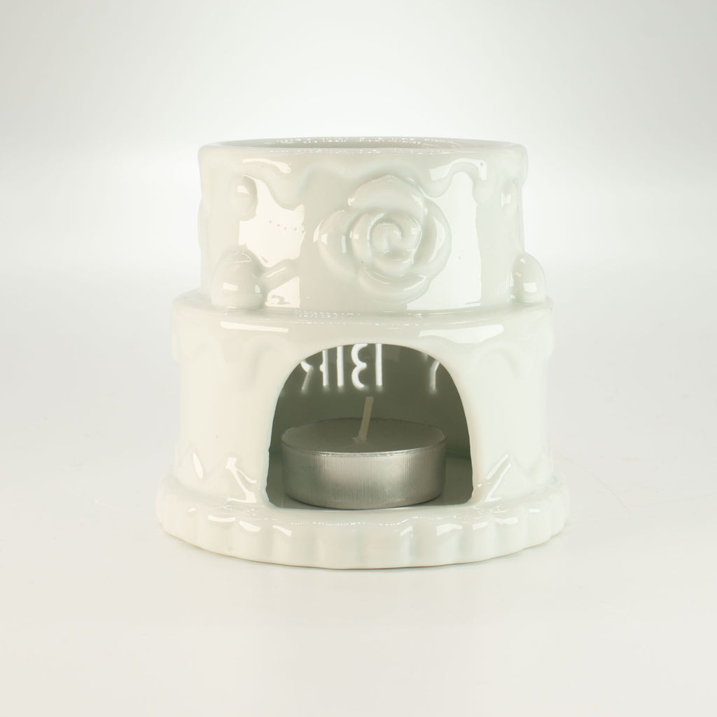 Ceramic Oil Burner Happy Birthday White