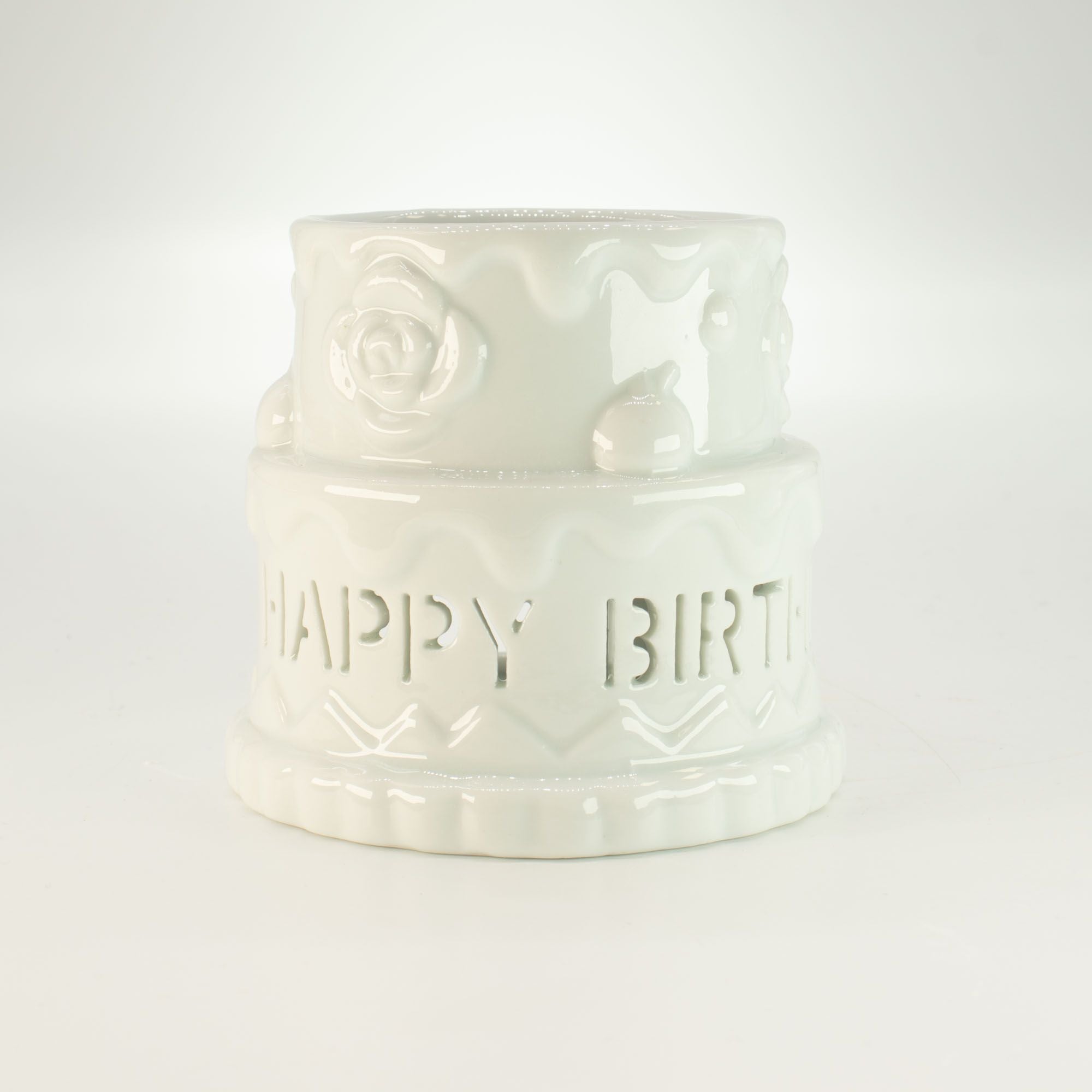 Ceramic Oil Burner Happy Birthday White