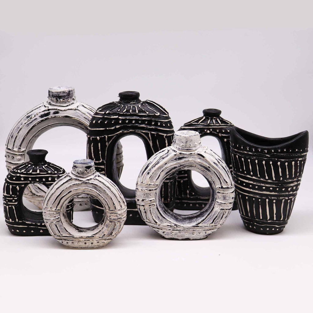 Round Donut Shaped Vase Ornament - Cream 23cm