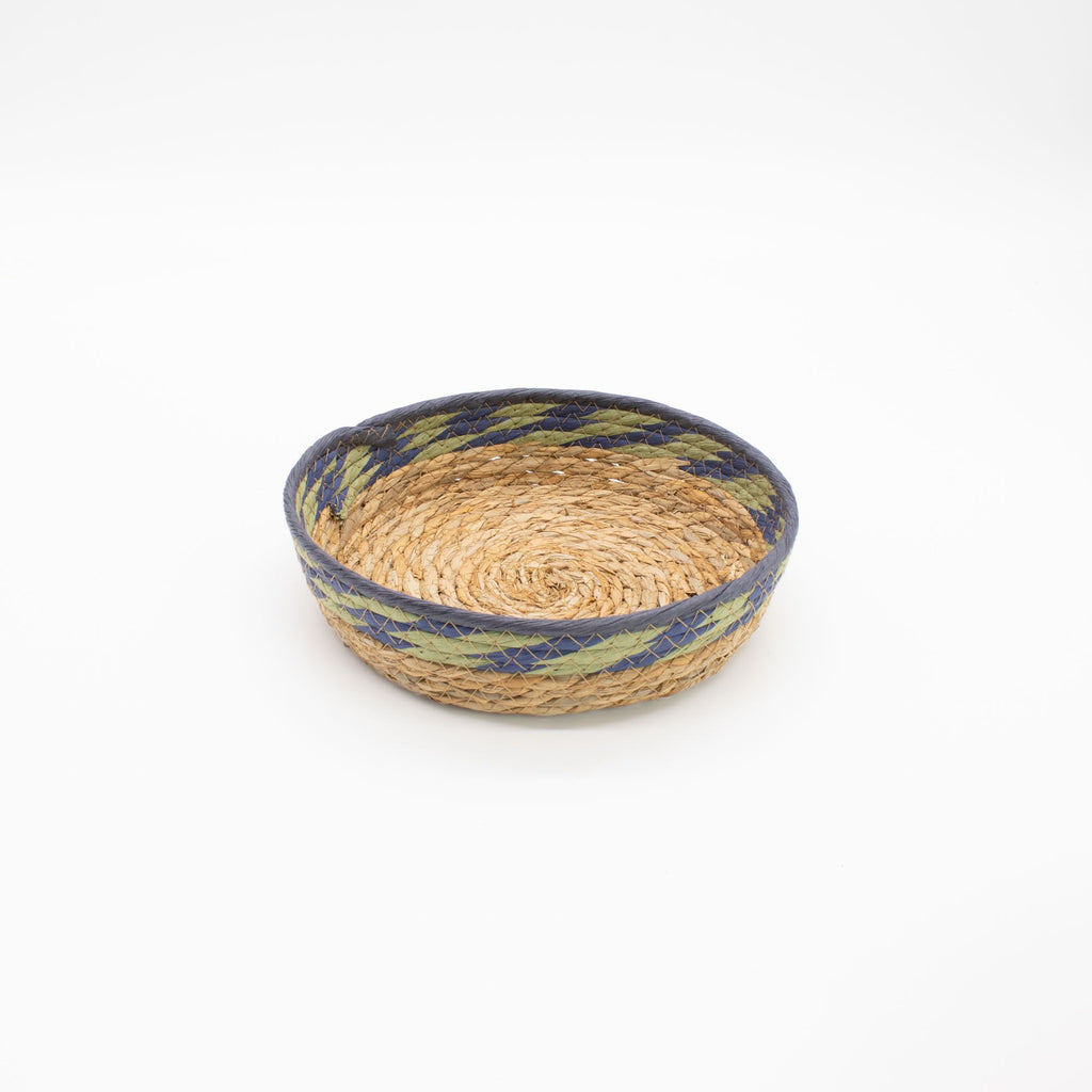 Set of 3 Straw & Seagrass Tray Baskets Natural Green & Blue