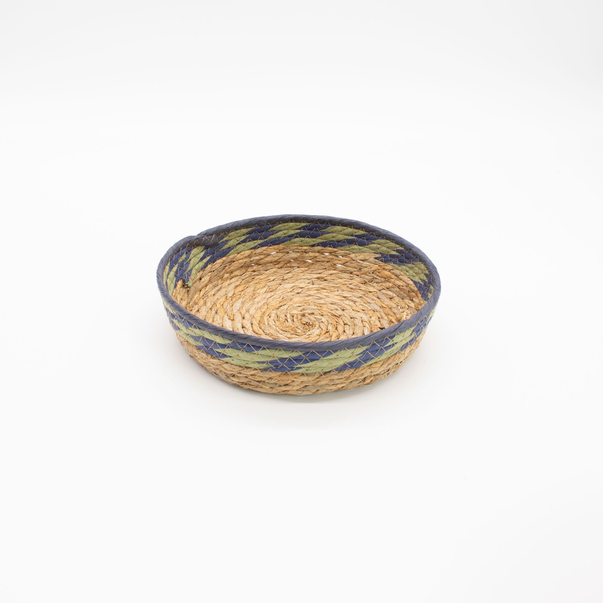Set of 3 Straw & Seagrass Tray Baskets Natural Green & Blue