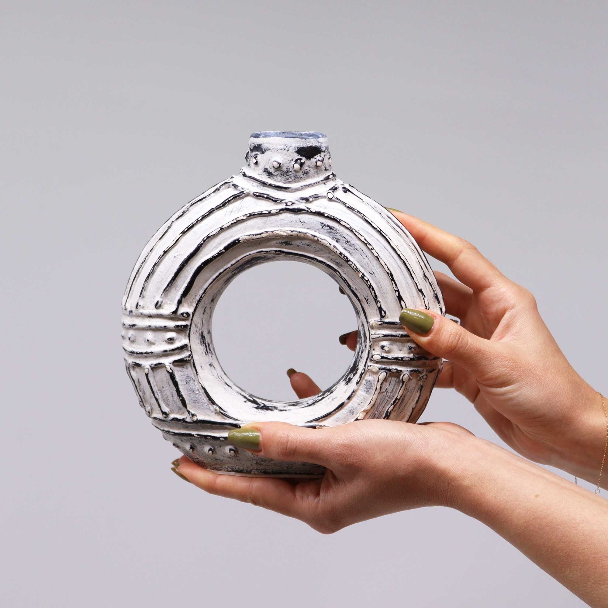 Round Donut Shaped Vase - Ornament Cream 18cm