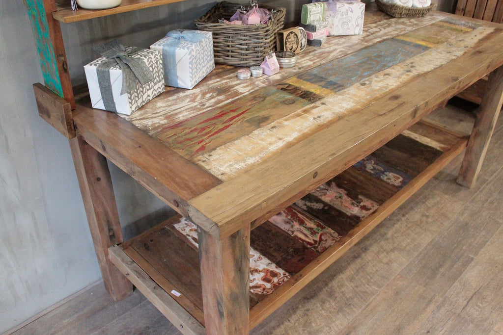 Recycled Home Furniture A&C 2.2m Standard Table with top shelf