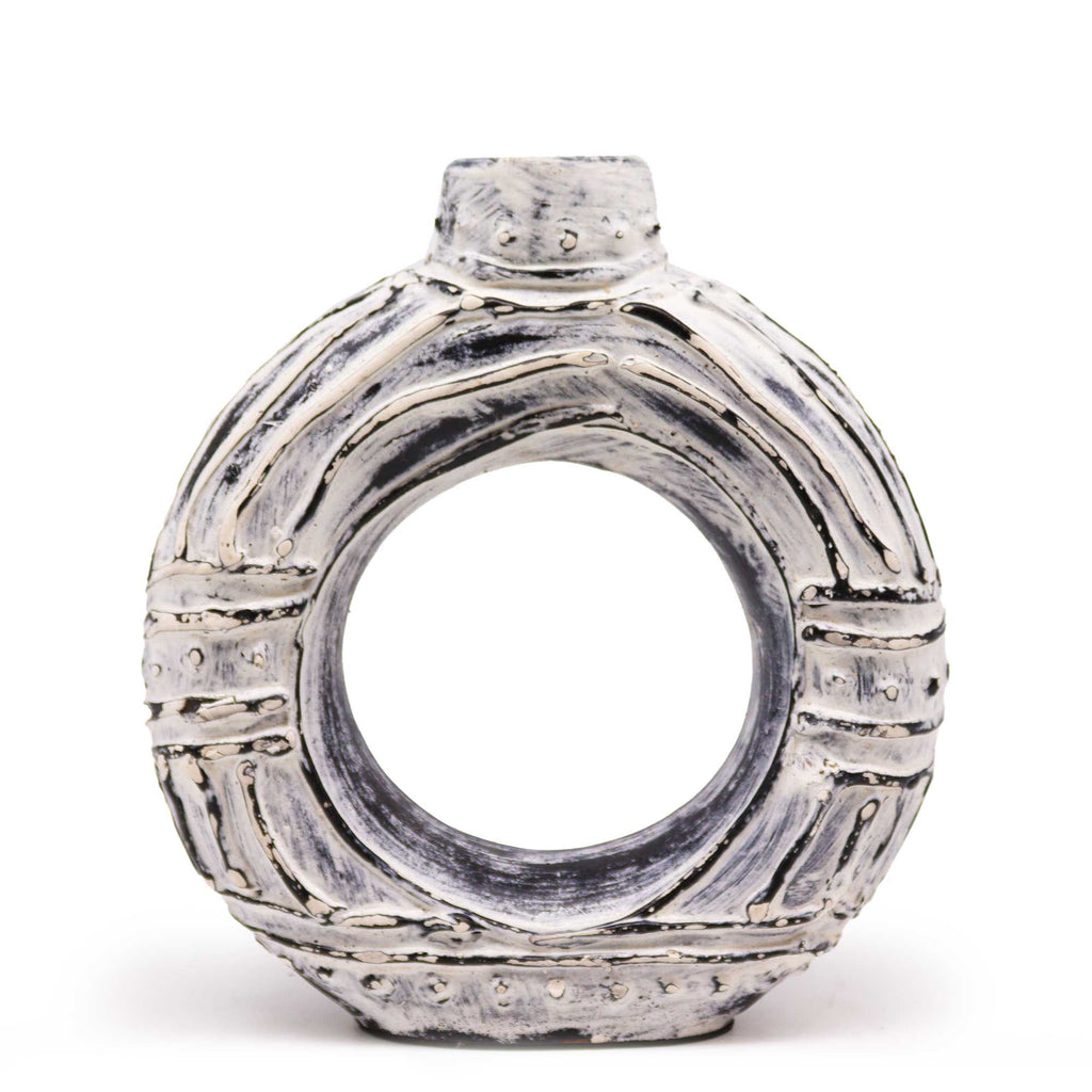 Round Donut Shaped Vase Ornament - Cream 23cm