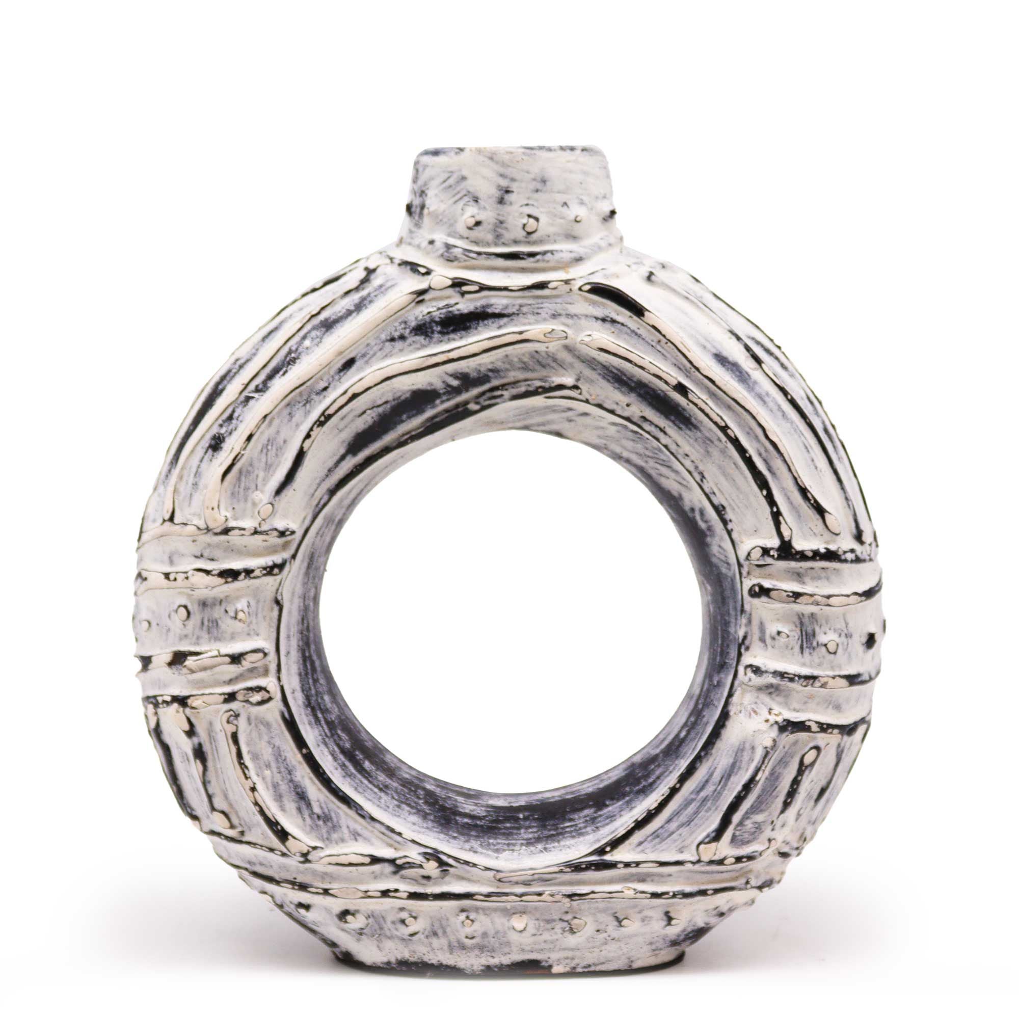 Round Donut Shaped Vase Ornament - Cream 23cm