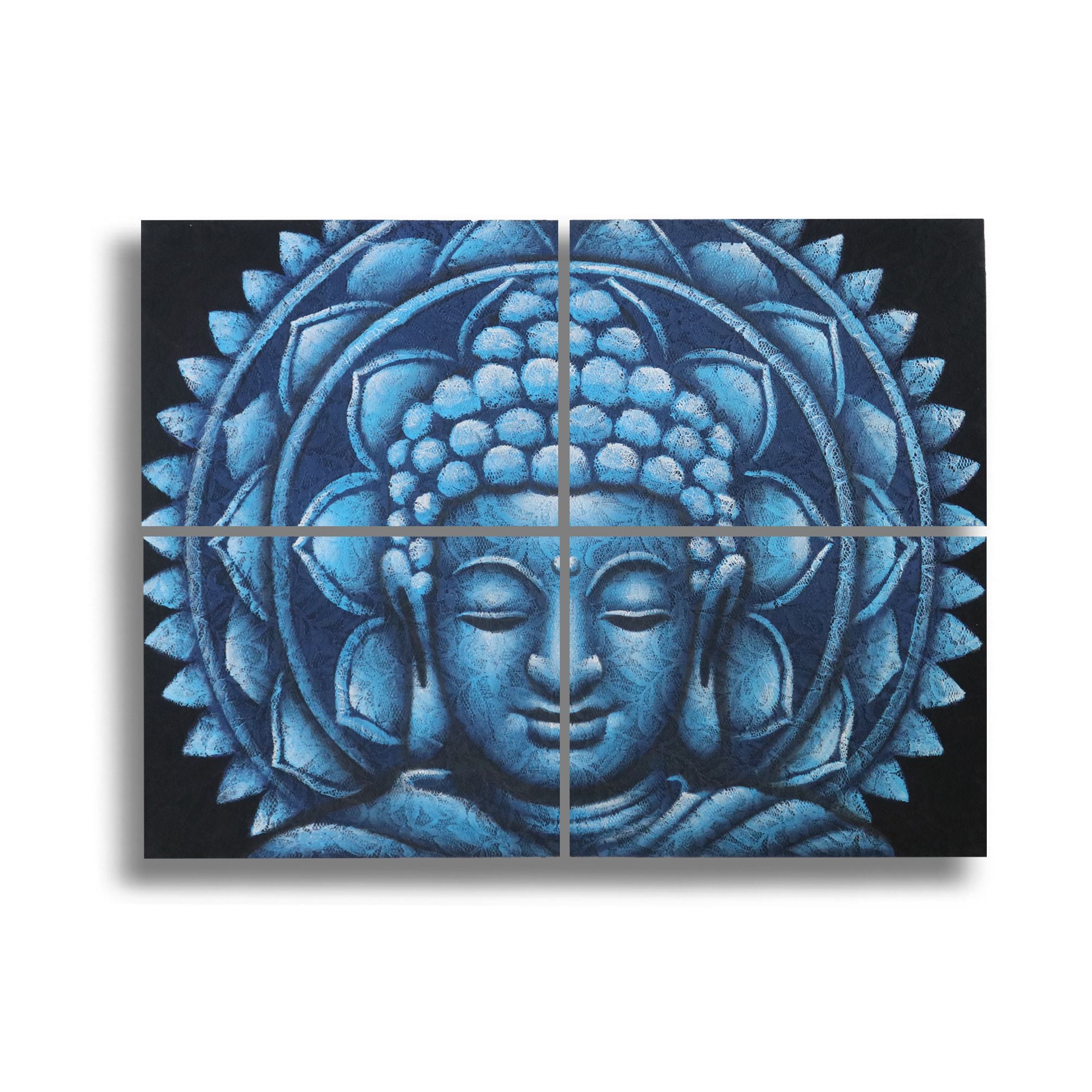 Blue Buddha Mandala Brocade Set of 4 Paintings