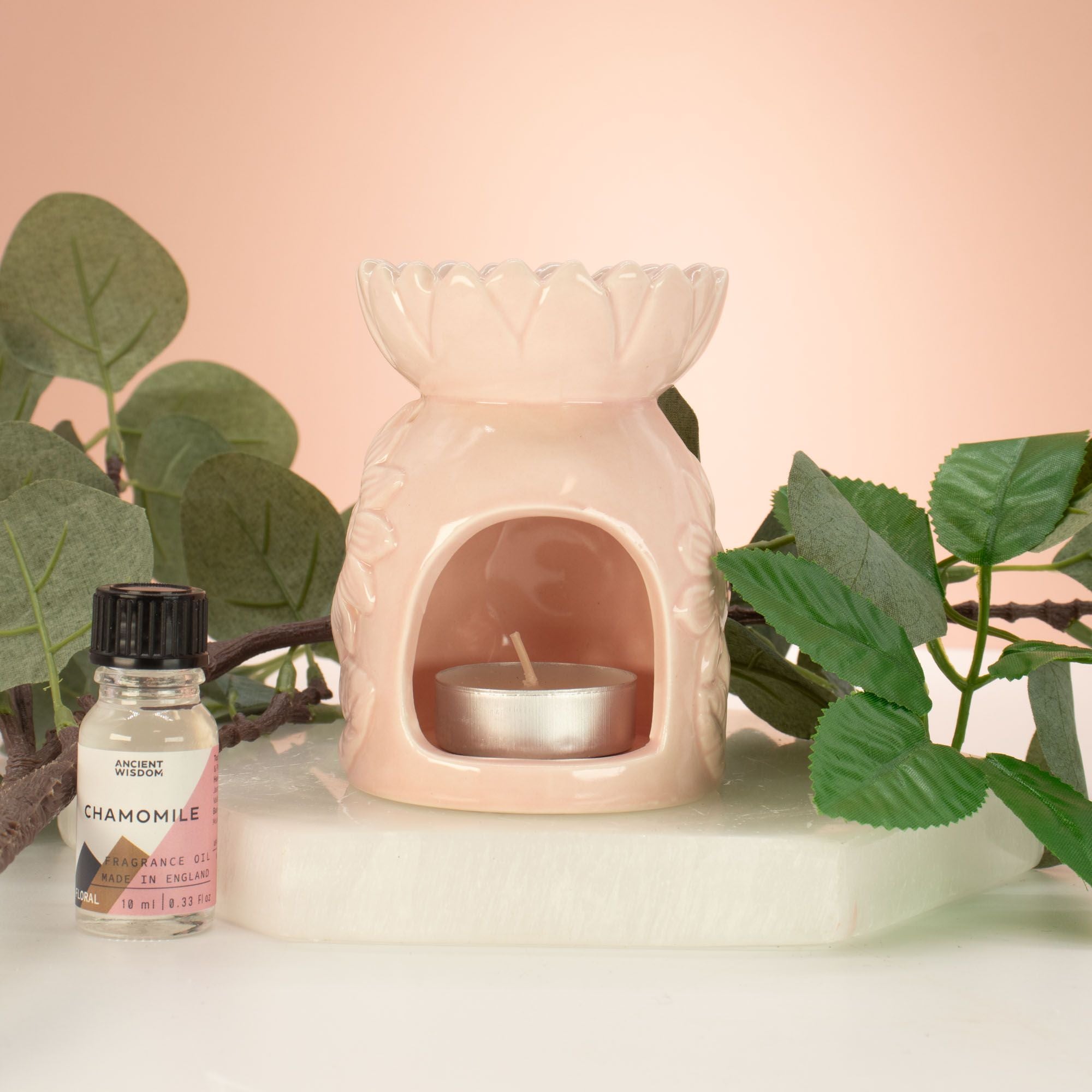 Ceramic Oil Burner Pastel Pink Sunflower