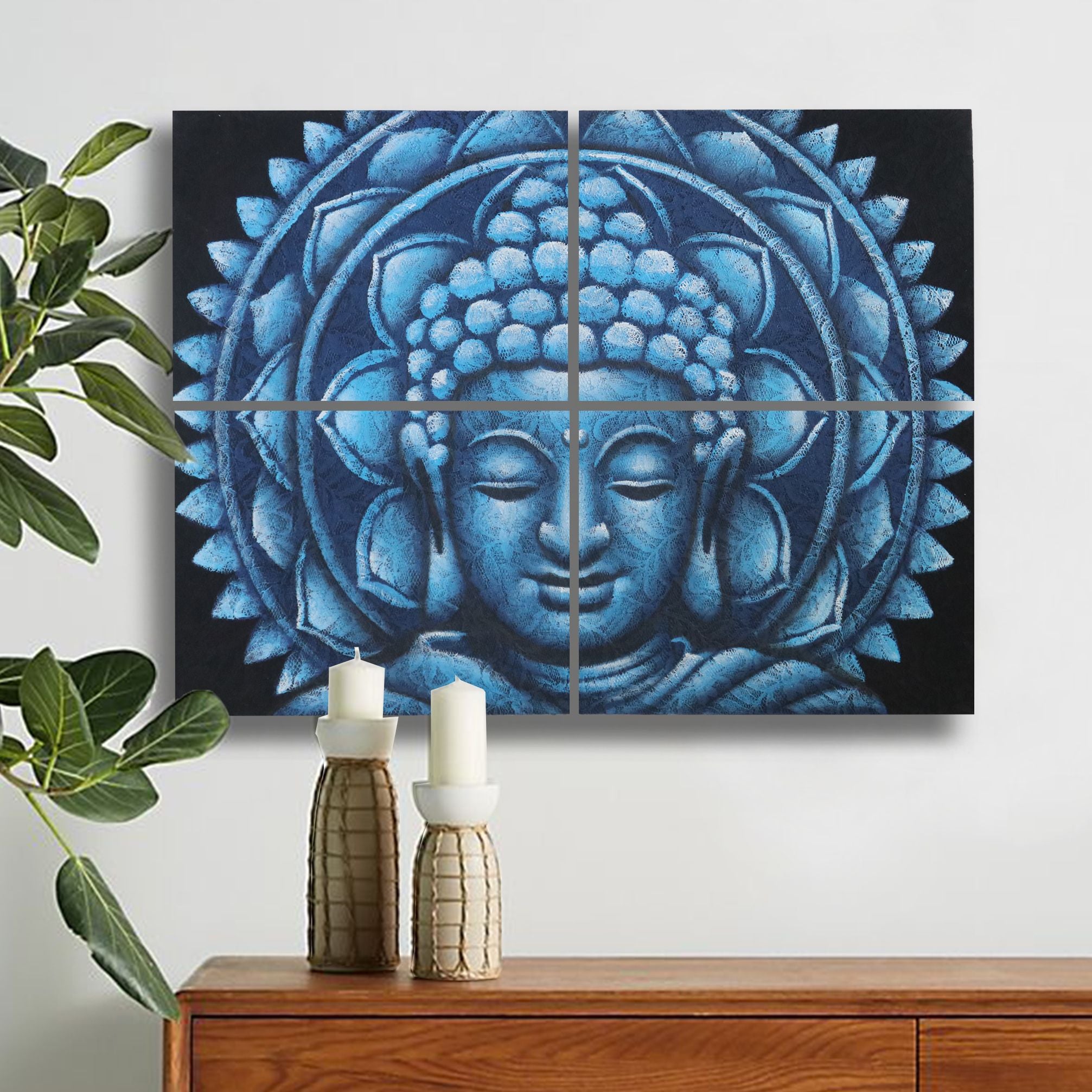 Blue Buddha Mandala Brocade Set of 4 Paintings