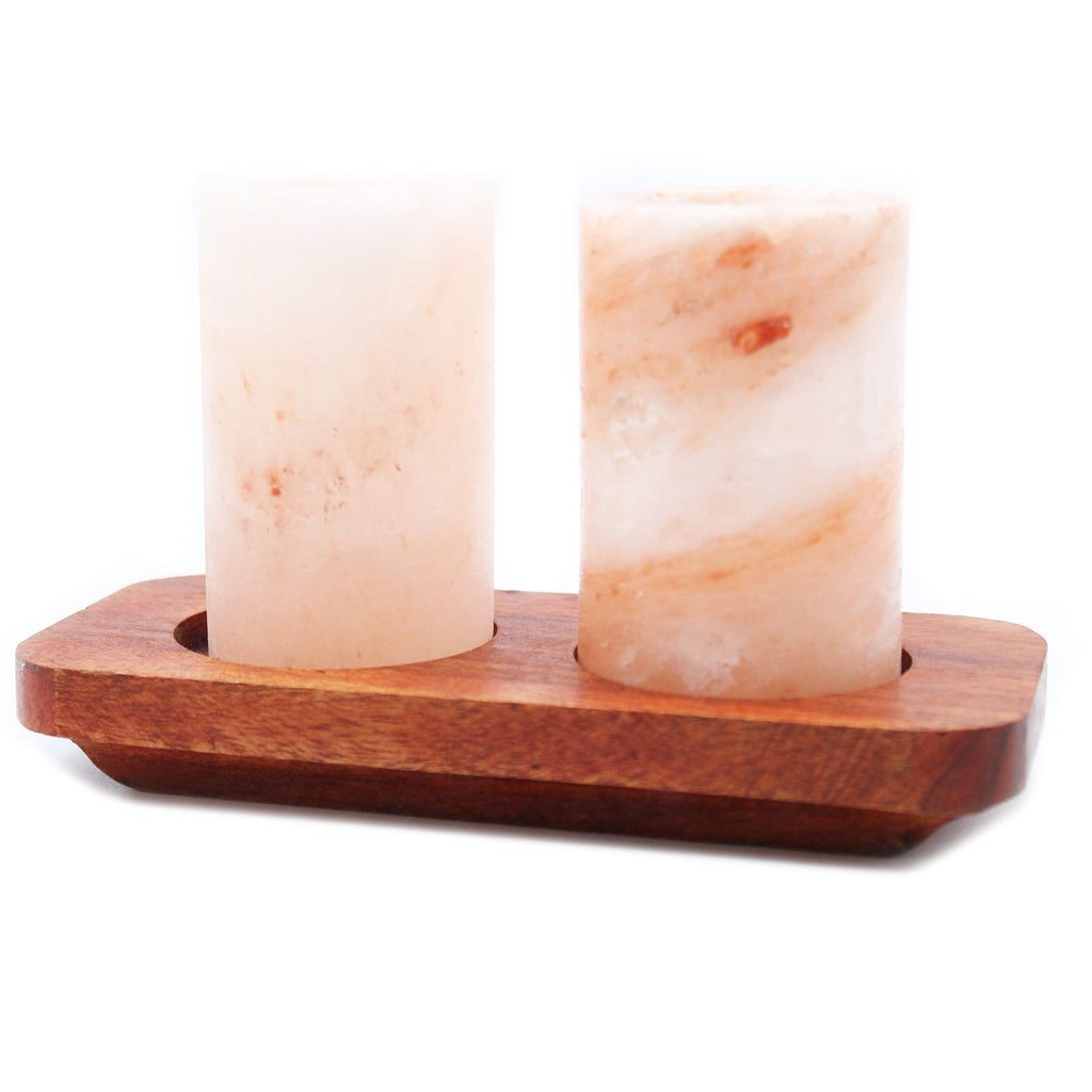 Himalayan Salt Shot Glasses & Wood Serving Stand Set of 2