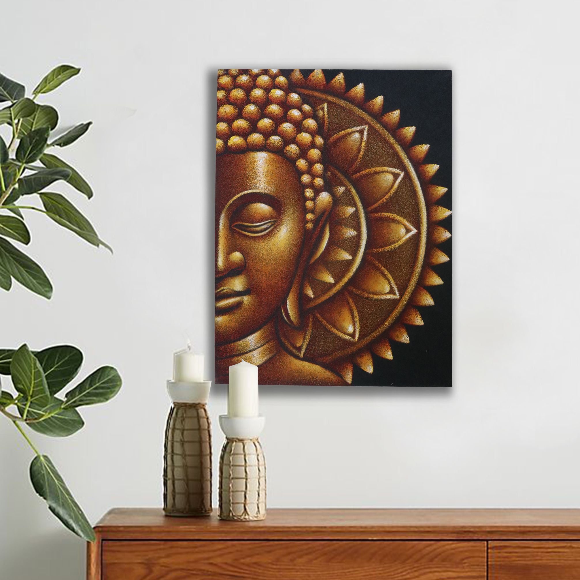 Buddha Hand Painted Art Gold Half Buddha Mandala