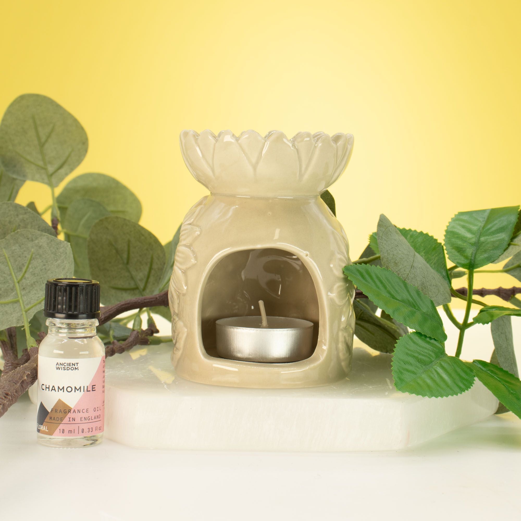 Ceramic Oil Burner Pastel Beige Sunflower