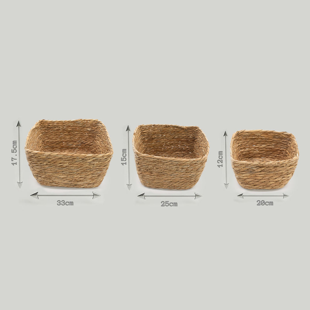 Set of 3 Natural Seagrass Square Baskets