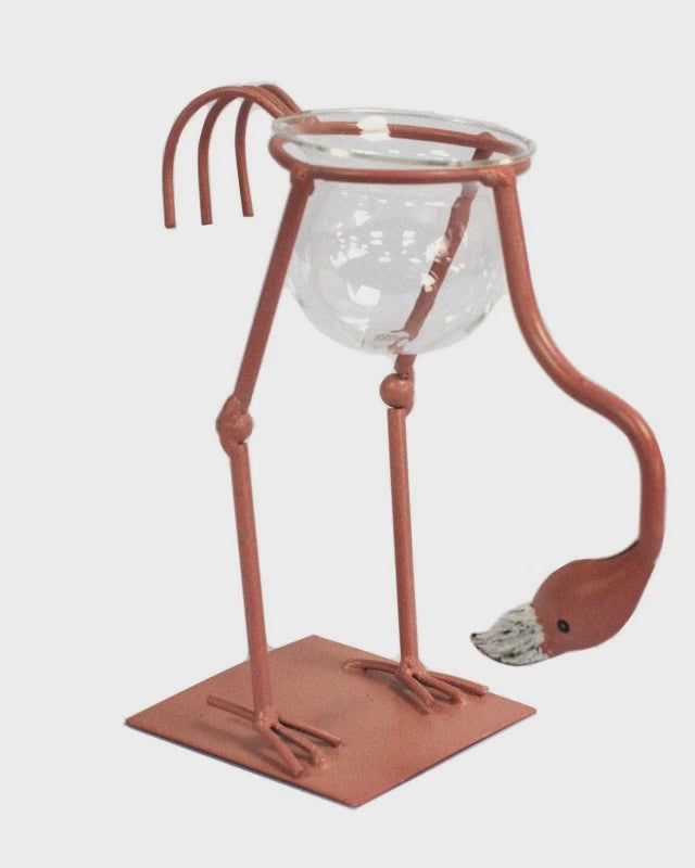 Hydroponic Home Décor Pink Metal Flamingo